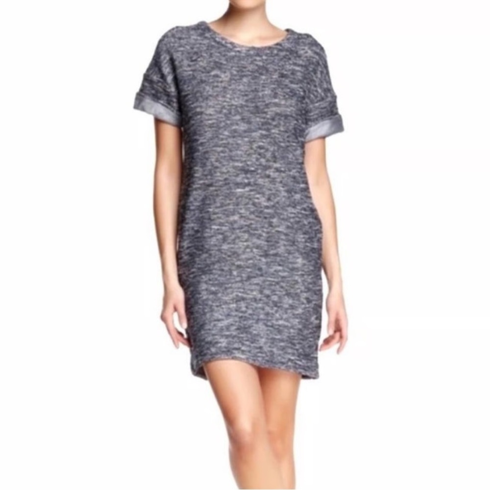 Vince Tweed Shift Dress Terry Knit Short Sleeve Women’s Size Medium Blue Gray